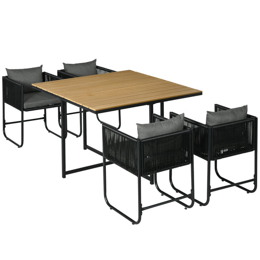 Outsunny 4 Seater Rattan Cube Garden Furniture Set in Black