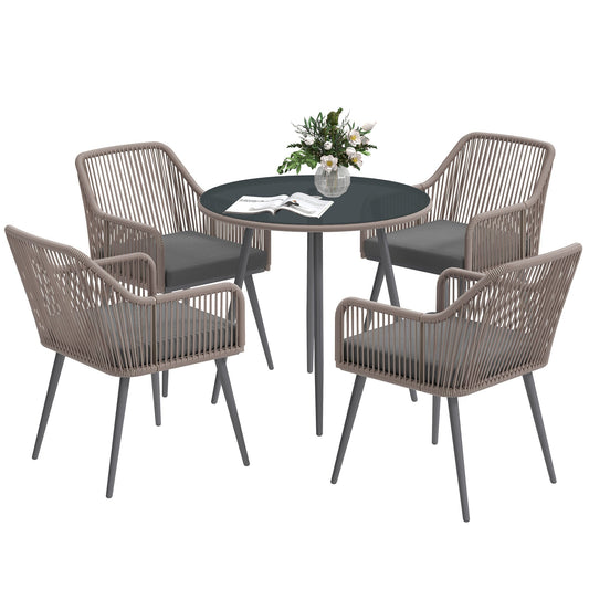 Outsunny 4 Seater Rattan Dining Set in Light Brown