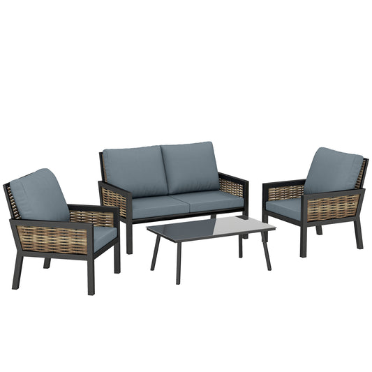 Outsunny 4 Seater Rattan Garden Furniture Set in Grey