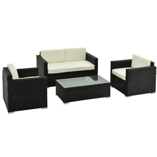 Outsunny 4-Seater Rattan Sofa Set in Black