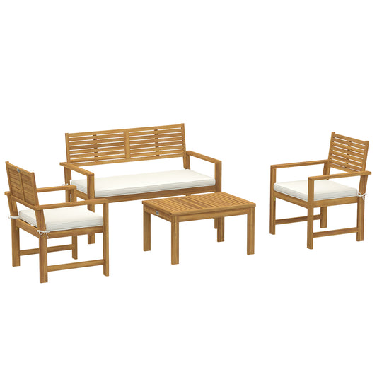 Outsunny 4 Seater Wooden Garden Furniture Set with Loveseat in Cream White