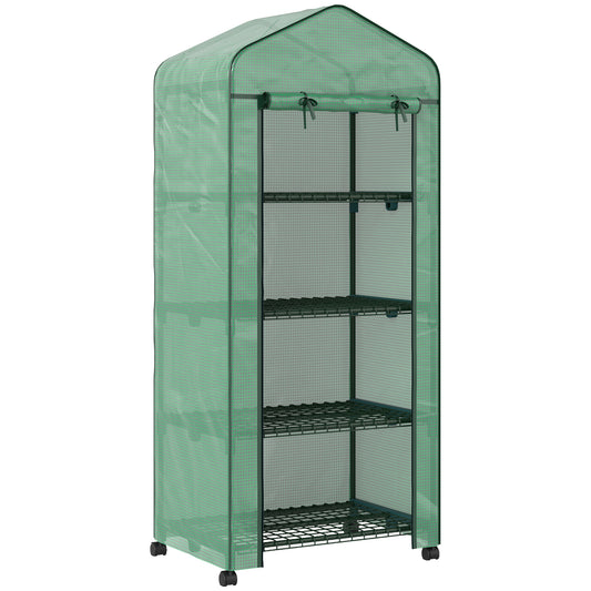 4 Tier Mini Portable Greenhouse Compact Plant Grow Shed Metal Frame PE Cover in Green