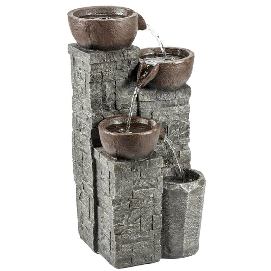 Outsunny 4-Tier Outdoor Fountain in Grey and Rustic Brown