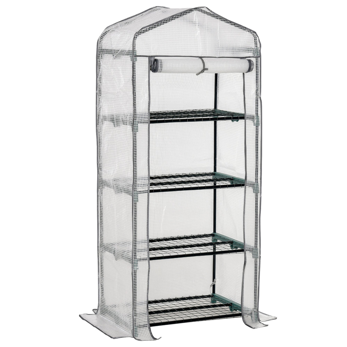 4 Tiers Mini Portable Greenhouse Compact Plant Grow Shed Metal Frame PE Cover in White