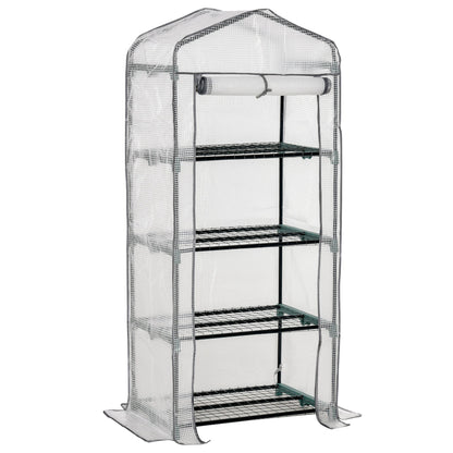 4 Tiers Mini Portable Greenhouse Compact Plant Grow Shed Metal Frame PE Cover in White