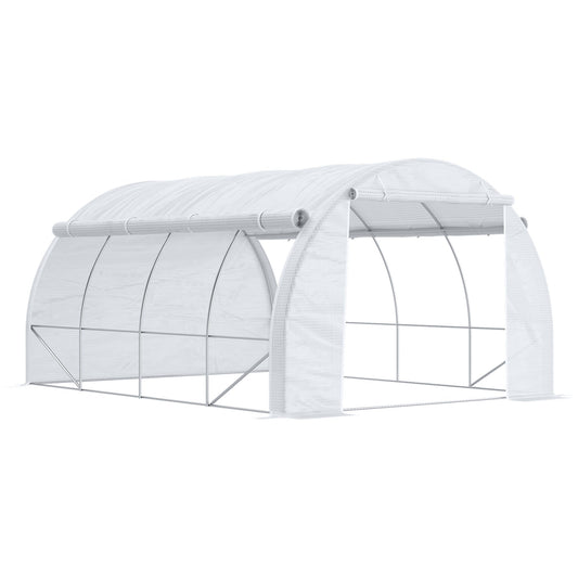 Outsunny Polytunnel Greenhouse with Roll-up Side Walls in White