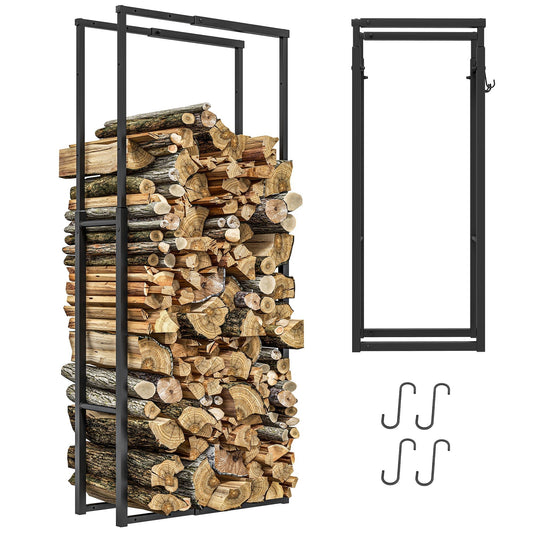 Outsunny 40-65/100-150cm Adjustable Metal Firewood Log Holder in Black