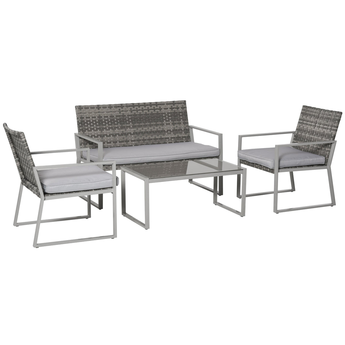 Outsunny 4PC Rattan Garden Furniture Set in Grey