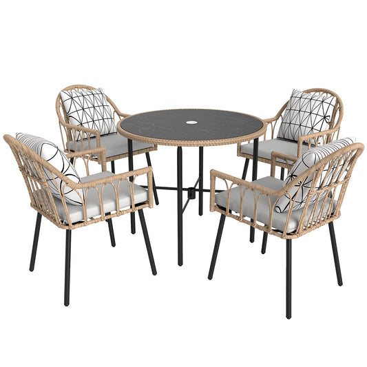 Outsunny 5 Piece Patio Rattan Dining Set in Light Brown