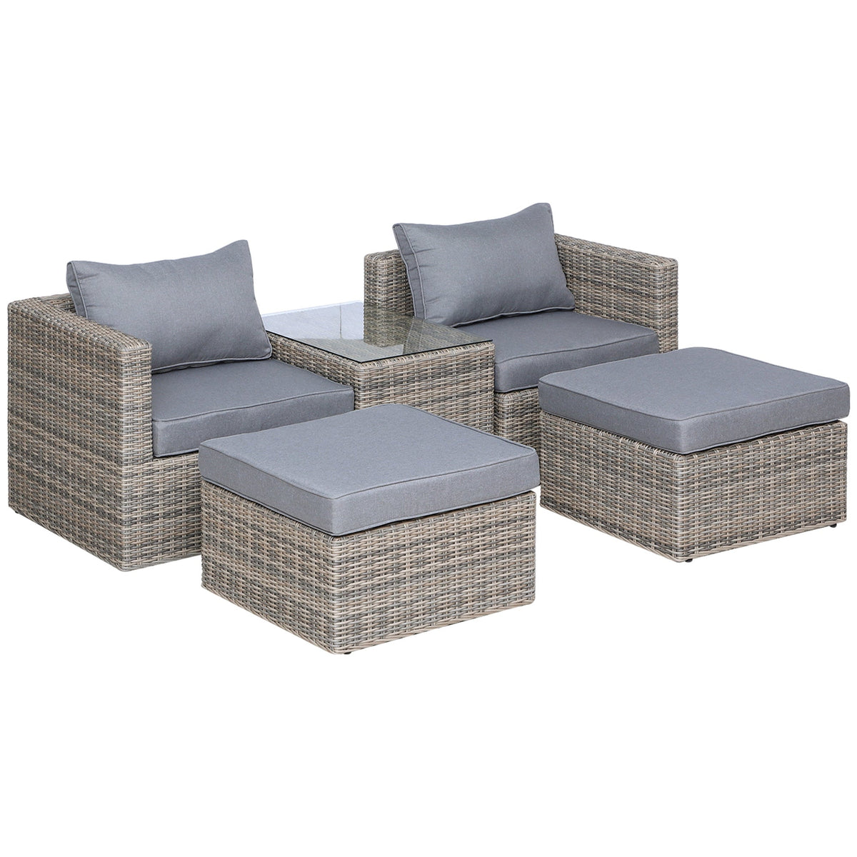 Outsunny 5 Piece Rattan Garden Furniture Set in Mixed Brown