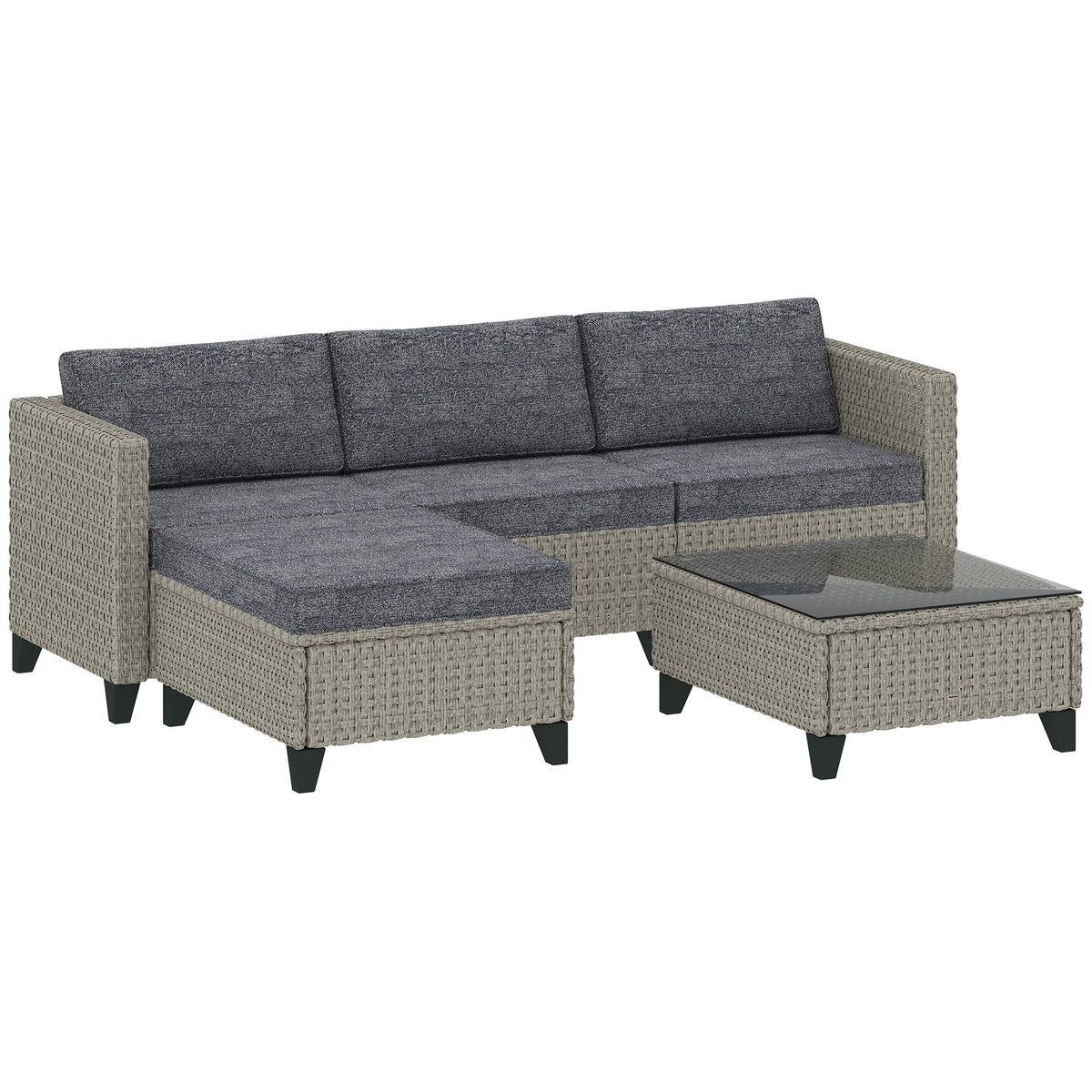 Outsunny 5-Piece Rattan Patio Furniture Set with Corner Sofa in Dark Grey
