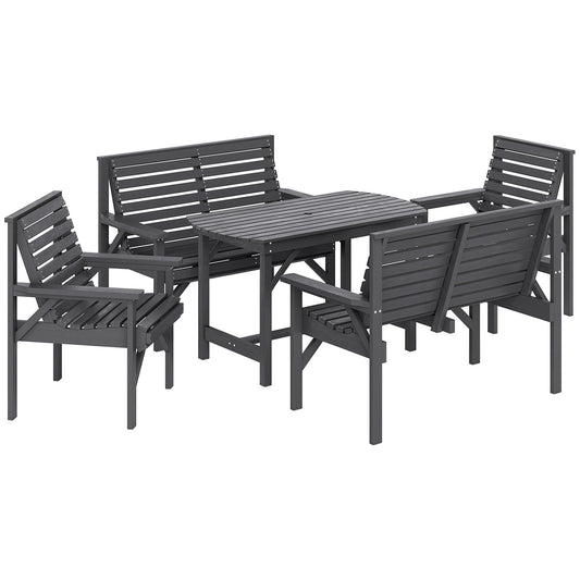 Outsunny 5 Piece Wooden Garden Dining Set for 6 in Grey
