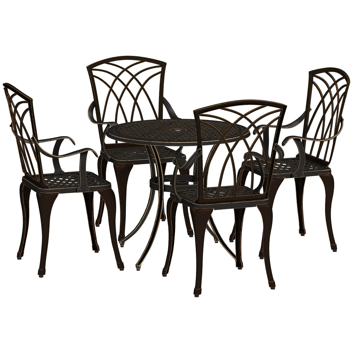 Outsunny 5 Pieces Garden Dining Set for 4 in Bronze Tone