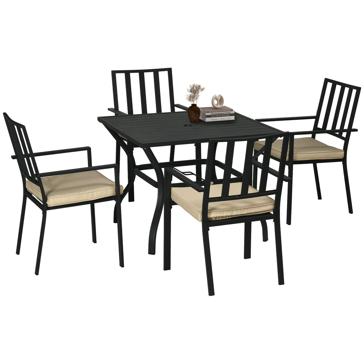 Outsunny 5 Pieces Garden Dining Set with Cushions in Black