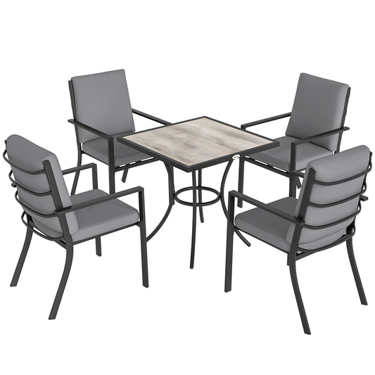 Outsunny 5 Pieces Outdoor Dining Set with Cushions in Grey Wood Effect