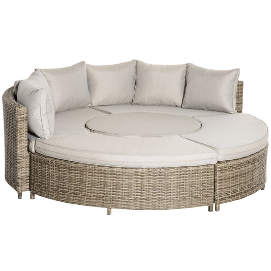 Outsunny 5 Pieces Outdoor PE Rattan Round Garden Daybed in Grey
