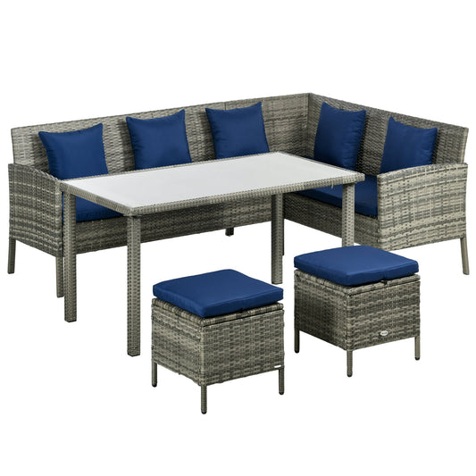 Outsunny 5 Pieces Rattan Garden Furniture Set in Dark Blue
