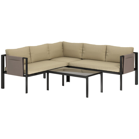 Outsunny 5 Seater Garden Corner Sofa Set in Khaki