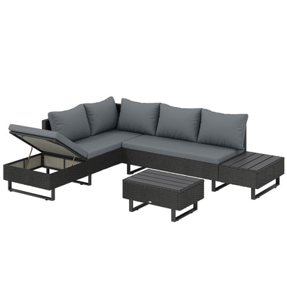 Outsunny 5 Seater Rattan Garden Furniture Set in Dark Grey