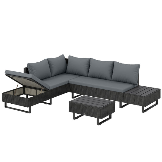 Outsunny 5 Seater Rattan Garden Furniture Set in Dark Grey