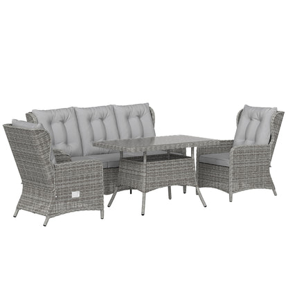 Outsunny 5 Seater Rattan Garden Furniture Set with Sofa in Grey