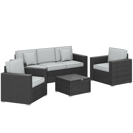 Outsunny 5 Seater Rattan Garden Furniture Set in Dark Grey