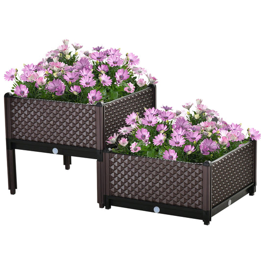 Outsunny x 46.5cm Set of 2 41L Plastic Raised Garden Bed in Brown