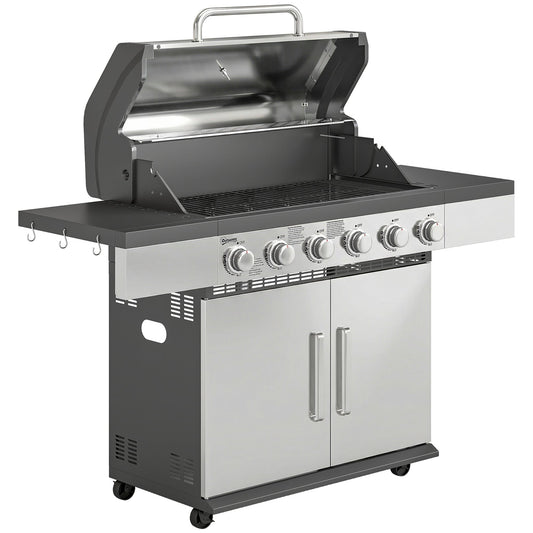 Outsunny 6 Burner Liquid Propane Gas BBQ Grill in Silver