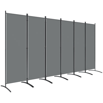 6 Panel Folding Room Divider Foldable Freestanding Garden Privacy Screen in Dark Grey