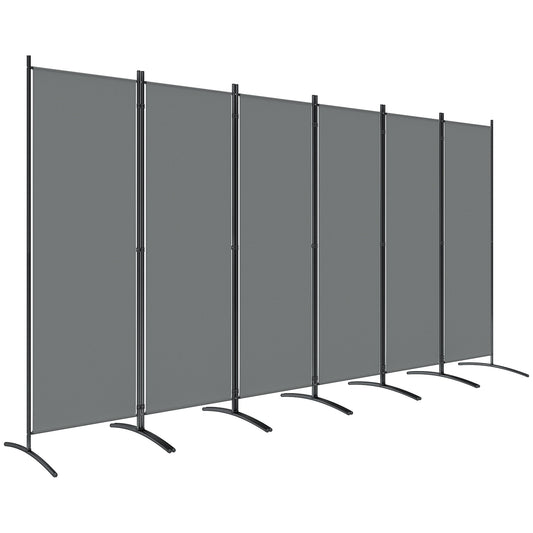 6 Panel Folding Room Divider Foldable Freestanding Garden Privacy Screen in Dark Grey