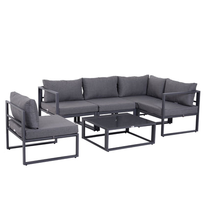 Outsunny 6 PCs Outdoor Indoor Sectional Corner Sofa Set in Grey