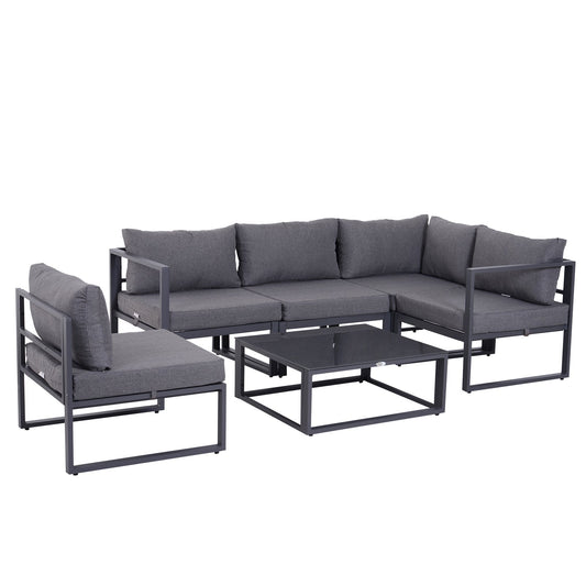Outsunny 6 PCs Outdoor Indoor Sectional Corner Sofa Set in Grey