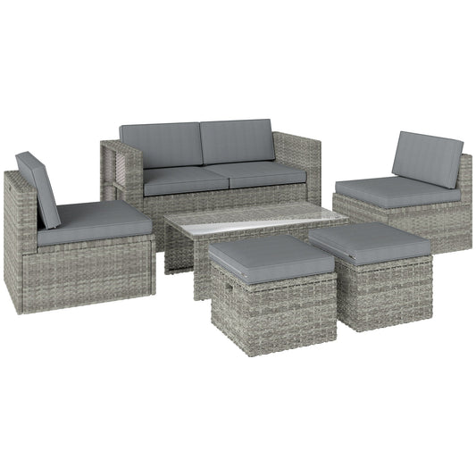 Outsunny 6 Piece Rattan Garden Furniture Set in Dark Grey