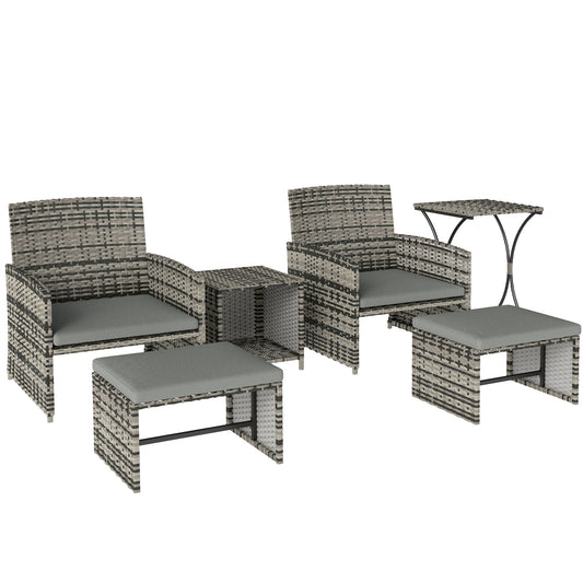 Outsunny 6 Piece Rattan Garden Furniture in Grey
