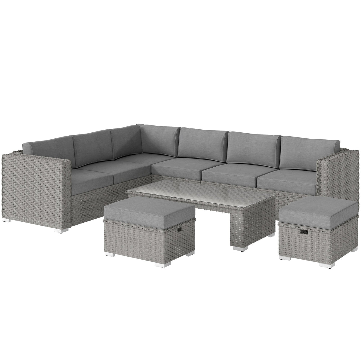 Outsunny 6 Pieces Outdoor PE Rattan Wicker Corner Sofa Set in Grey