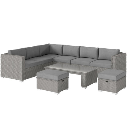 Outsunny 6 Pieces Outdoor PE Rattan Wicker Corner Sofa Set in Grey