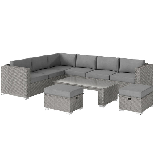 Outsunny 6 Pieces Outdoor PE Rattan Wicker Corner Sofa Set in Grey