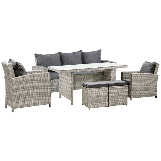 Outsunny 6 Pieces PE Rattan Garden Furniture Set in Light Grey