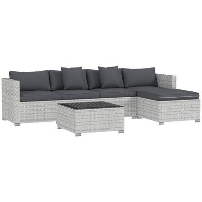 Outsunny 6 Pieces Rattan Corner Sofa Set in Mixed Grey