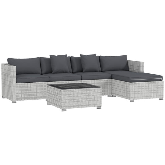 Outsunny 6 Pieces Rattan Corner Sofa Set in Mixed Grey
