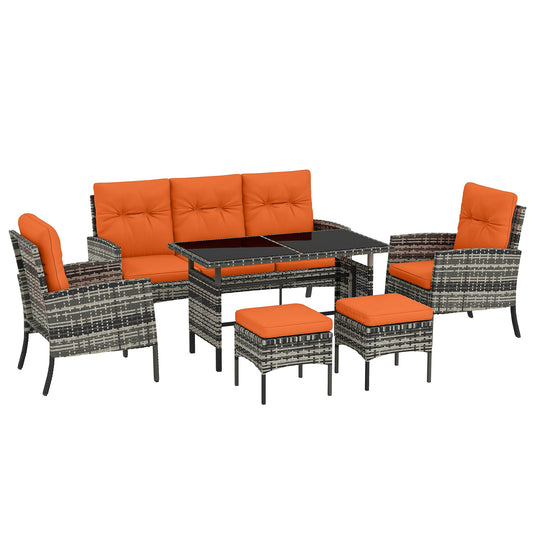 Outsunny 6 Pieces Rattan Garden Furniture Set in Orange