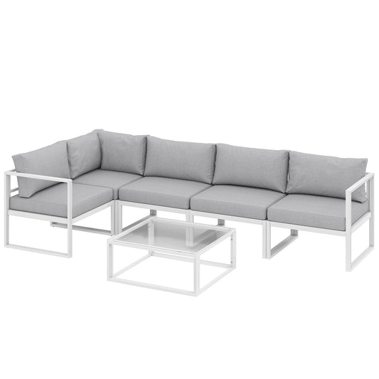 Outsunny 6 Seater Aluminium Garden Furniture Set in Light Grey