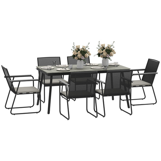 Outsunny 6 Seater Garden Dining Set with Soft Cushions in Grey
