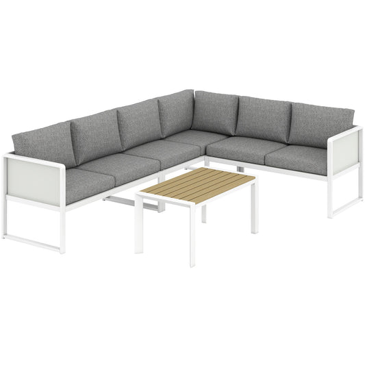 Outsunny 6 Seater Metal Garden Furniture Corner Sofa Set in White