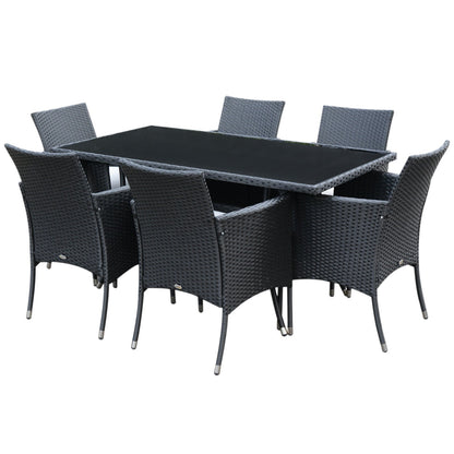 Outsunny 6 Seater Rattan Dining Set with Cushions in Black