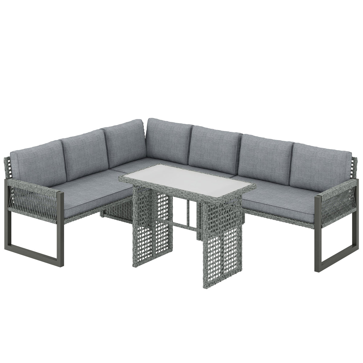 Outsunny 6 Seater Rattan Garden Furniture Set in Grey