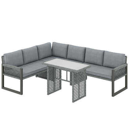 Outsunny 6 Seater Rattan Garden Furniture Set in Grey
