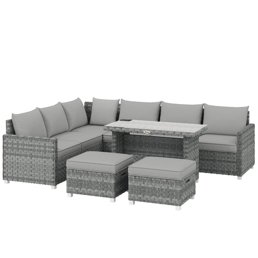 Outsunny 6 Seater Rattan Garden Furniture Set in Grey