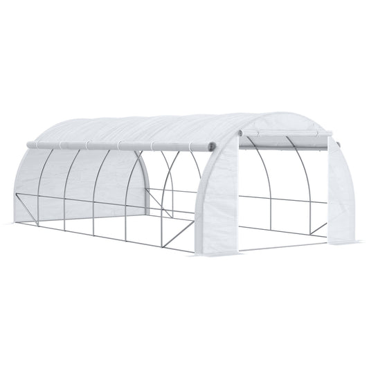 Outsunny Polytunnel Greenhouse with Roll-up Side Walls in White