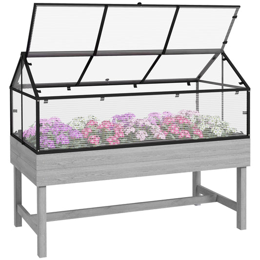 Outsunny Raised Garden Bed with Wooden Base in Distressed Grey